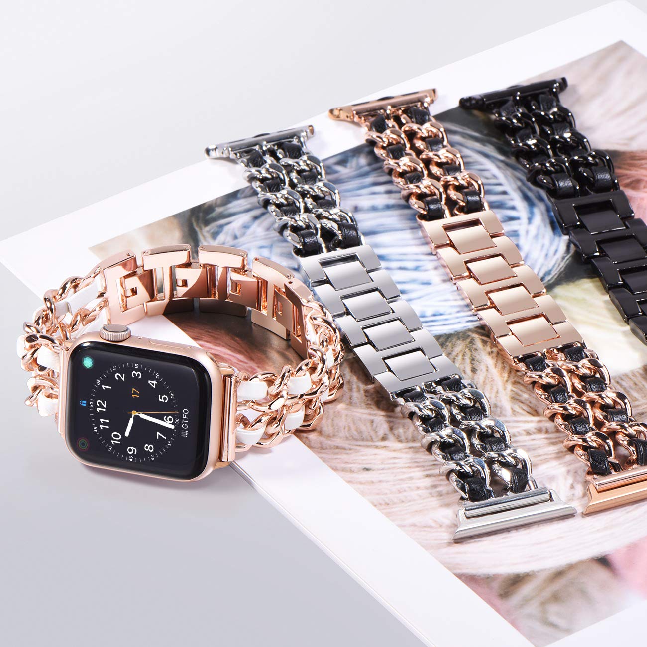 "Leath" Apple Watch Armband aus Metall mit Kunstlederriemchen